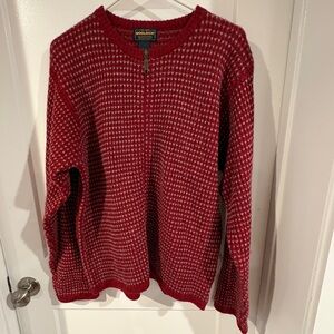 Woolrich Women L Full Zip Up Sweater in Ruby Red and White 100% Wool